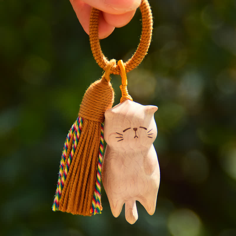 Schlüsselanhänger Katze Buchenholz Quaste