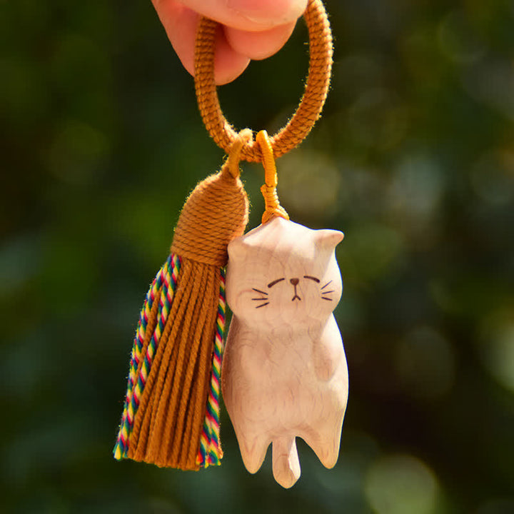Schlüsselanhänger Katze Buchenholz Quaste