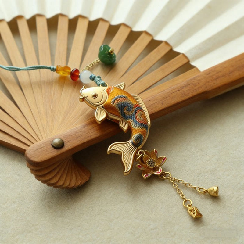 Schlüsselanhänger Koi Lotus Brokat Wohlstand Glücksbringer Feng Shui spirituell