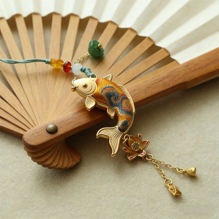Schlüsselanhänger Koi Lotus Brokat Wohlstand Glücksbringer Feng Shui spirituell