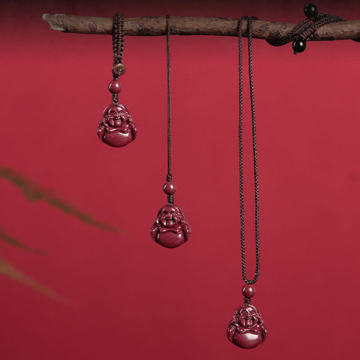 Schlüsselanhänger Lachender Buddha Zinnober rot Anhänger spirituell Glücksbringer Feng Shui