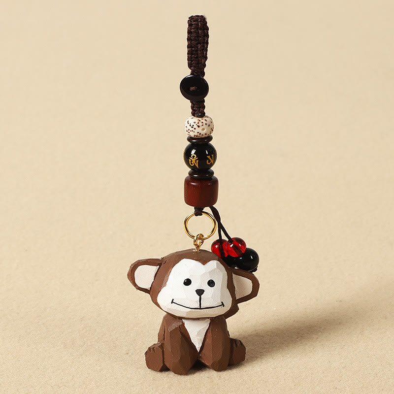 Schlüsselanhänger Lindenholz Tierkreis – Schutz Monkey 4cm(Color Shape and Size May vary)