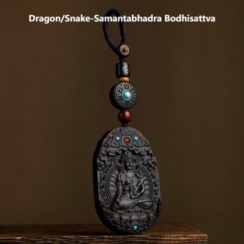 Schlüsselanhänger Natal Buddha Ebenholz – Segen Dragon/Snake-Samantabhadra Bodhisattva