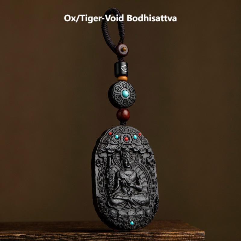 Schlüsselanhänger Natal Buddha Ebenholz – Segen Ox/Tiger-Void Bodhisattva