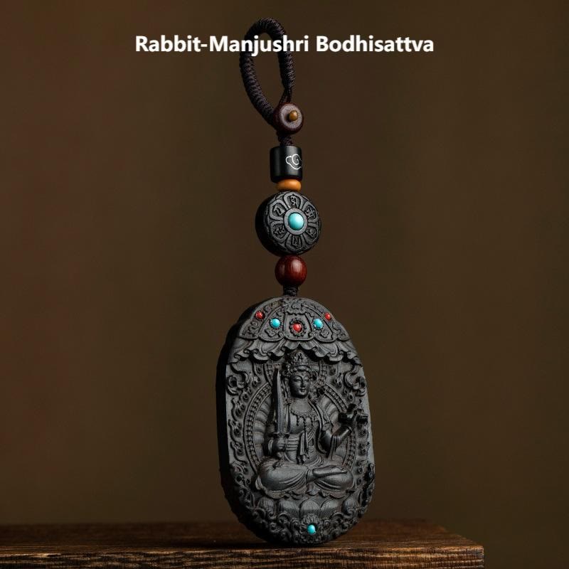 Schlüsselanhänger Natal Buddha Ebenholz – Segen Rabbit-Manjushri Bodhisattva