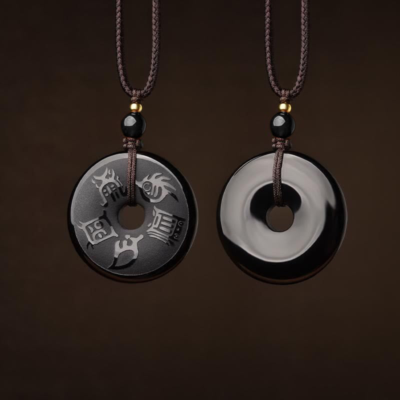 Schlüsselanhänger Obsidian – Kraft & Frieden mit chinesischen Schriftzeichen spirituell