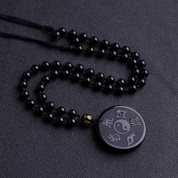 Schlüsselanhänger Obsidian Yin Yang – Stärke Black Obsidian&Bead Chain