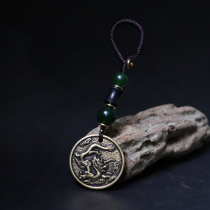 Schlüsselanhänger Pferd Bagua Kupfer Copper Brass Dragon