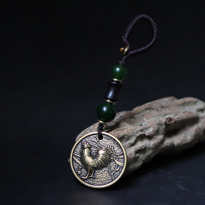 Schlüsselanhänger Pferd Bagua Kupfer Copper Brass Rooster