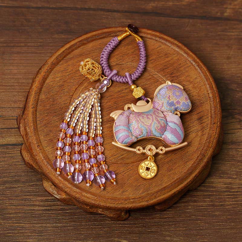 Schlüsselanhänger Pferd Stickerei – Wohlstand Purple Horse(Size:10*5 cm)