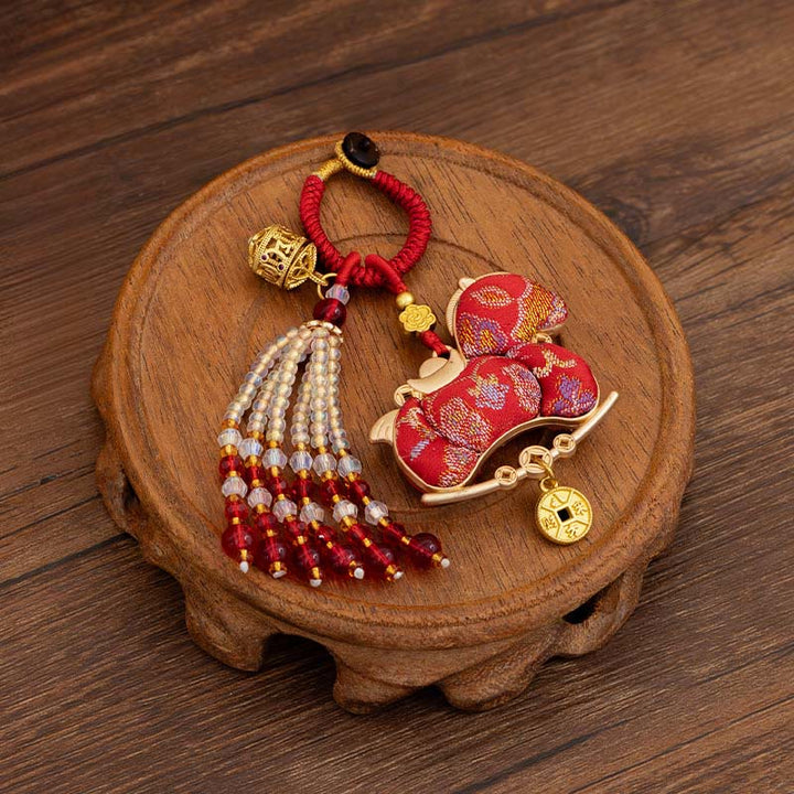 Schlüsselanhänger Pferd Stickerei – Wohlstand Red Horse(Size:10*5 cm)