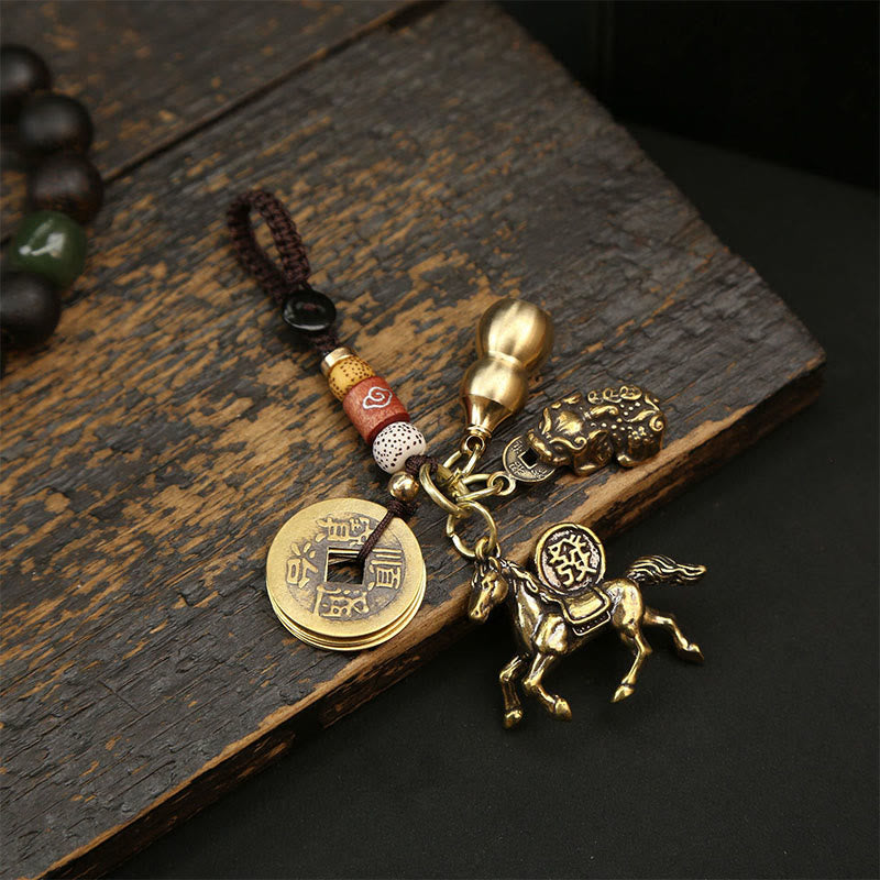 Schlüsselanhänger Pixiu Kupfer Münzen Five-Emperor Coins PiXiu Gourd Horse
