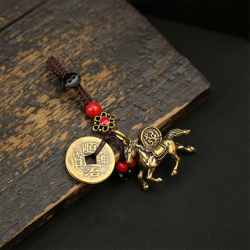 Schlüsselanhänger Pixiu Kupfer Münzen Red Bead Peach Blossom Five-Emperor Coins Horse