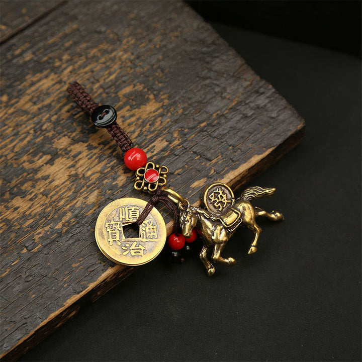 Schlüsselanhänger Pixiu Kupfer Münzen Red Bead Peach Blossom Five-Emperor Coins Horse