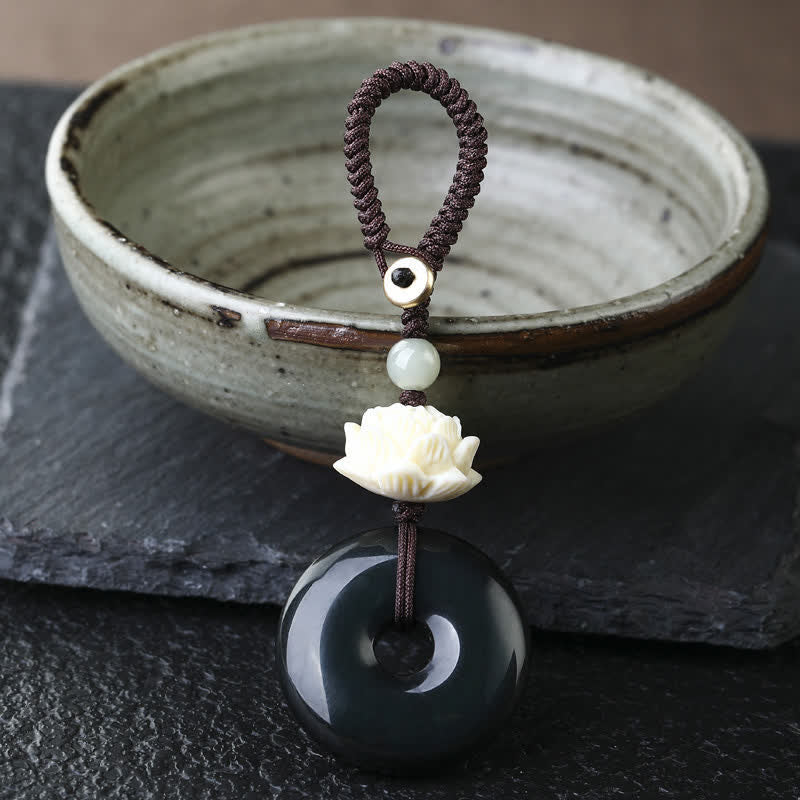 Schlüsselanhänger Regenbogenobsidian Lotus – Schutz Lotus - Rainbow Obsidian Peace Buckle Keychain