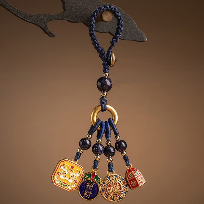 Schlüsselanhänger Tanzender Löwe Kupfer – Wohlstand Dark Blue(Dancing Lion Charm)