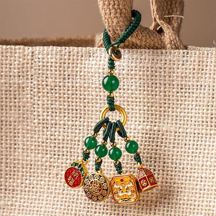 Schlüsselanhänger Tanzender Löwe Kupfer – Wohlstand Dark Green(Dancing Lion Charm)