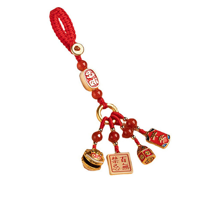 Schlüsselanhänger Tanzender Löwe Kupfer – Wohlstand Red(Nothing to Be Superstitious Charm)