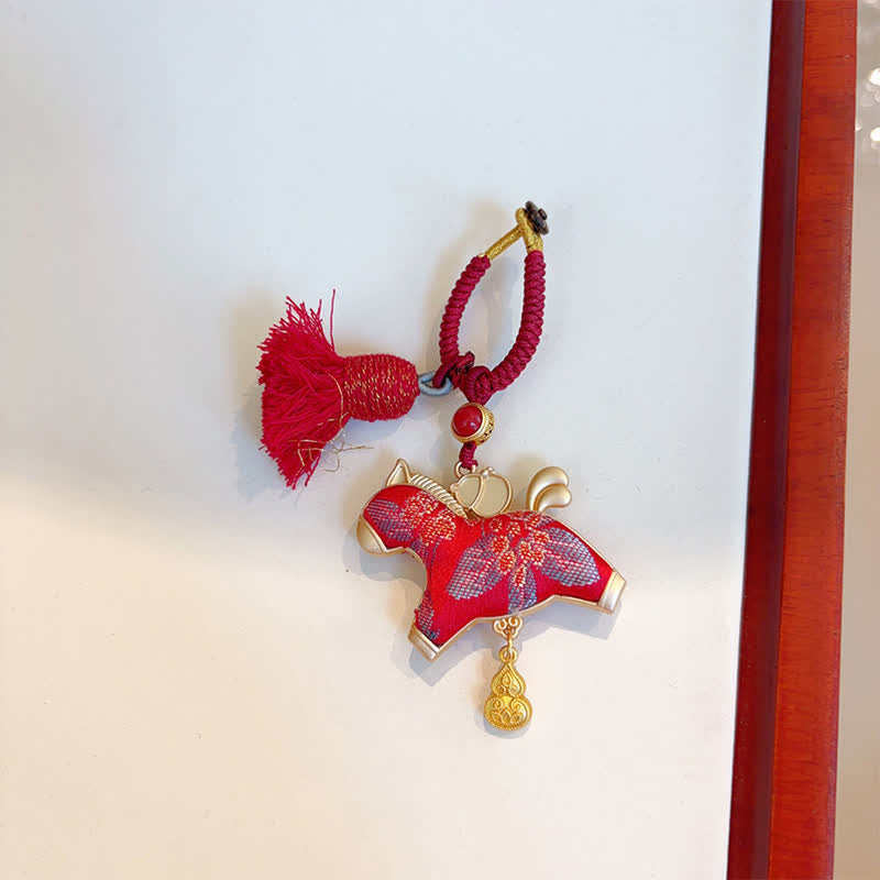 Schlüsselanhänger Tierkreis Brokat Quaste Horse - Red