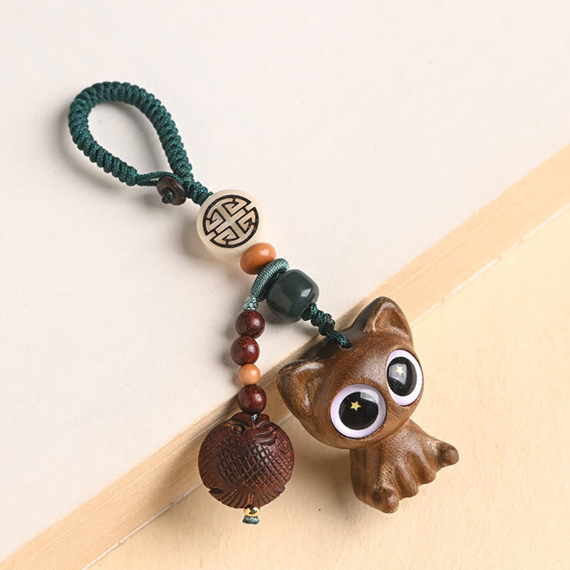 Schlüsselanhänger Winkekatze Sandelholz – Glück Green Sandalwood Cat Koi Fish Key Chain