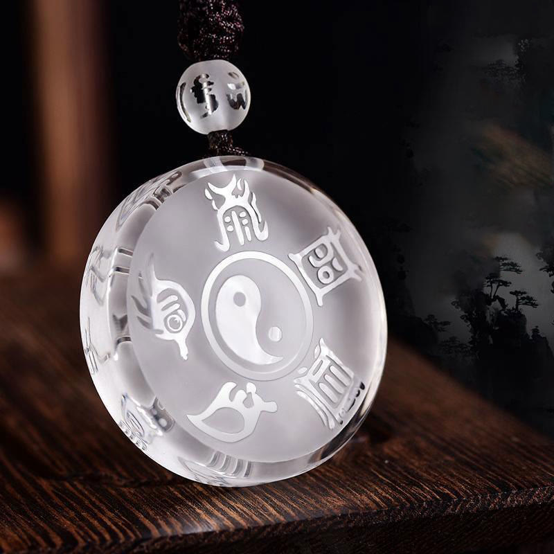 Schlüsselanhänger Yin Yang Liuli Kristall White Liuli Key Chain
