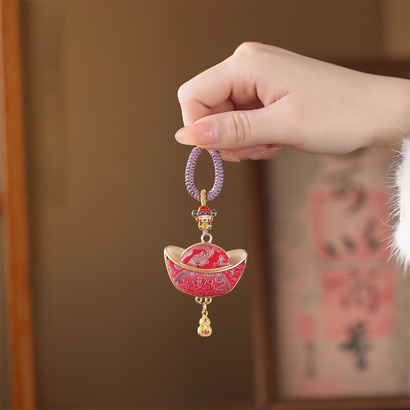 Schlüsselanhänger Yuanbao Brokat – Glück Feng Shui Wohlstand spirituell Anhänger