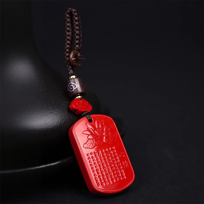 Schlüsselanhänger Zinnober Herz-Sutra Lotus Anhänger spirituell Glücksbringer Buddhismus