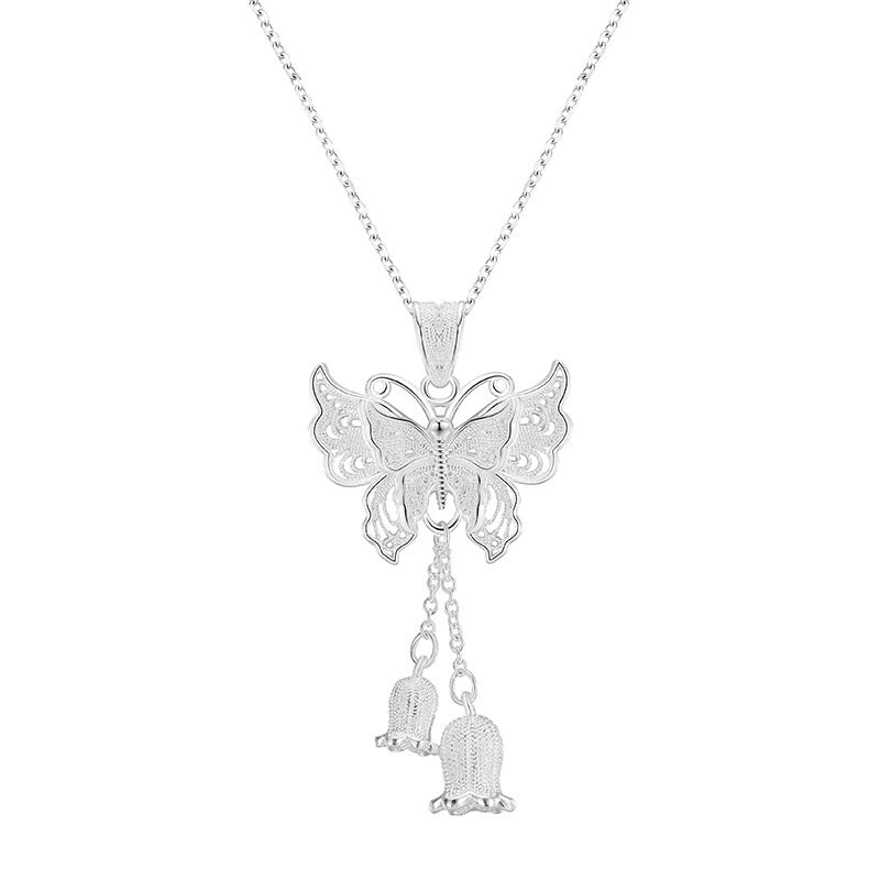 Elegante Kette Sterlingsilber Schmetterling Anhänger mit Maiglöckchen Blüten