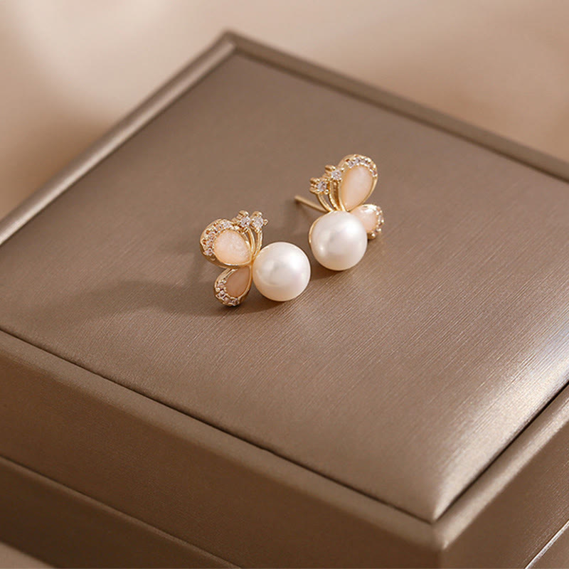 Perlen Ohrringe Schmetterling gold elegant Schmuck Liebe Freiheit Ohrstecker