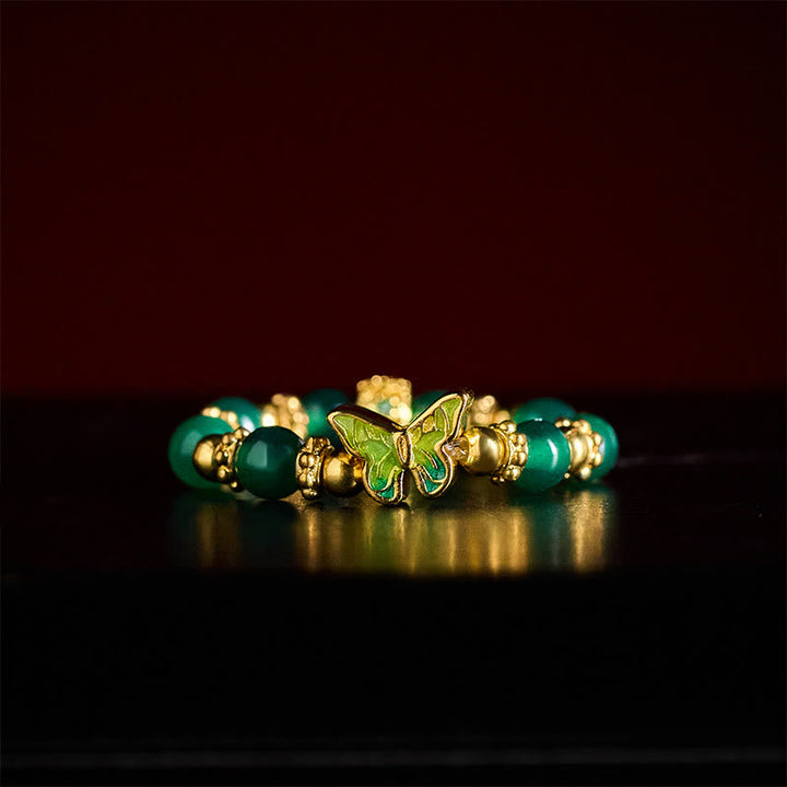 Ring Kupfer Grüner Achat Schmetterling Charm Armband Schmuck Glück