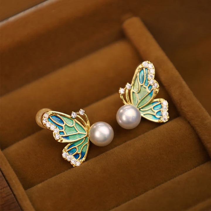 Ohrringe Perle Schmetterling Silber Vergoldet