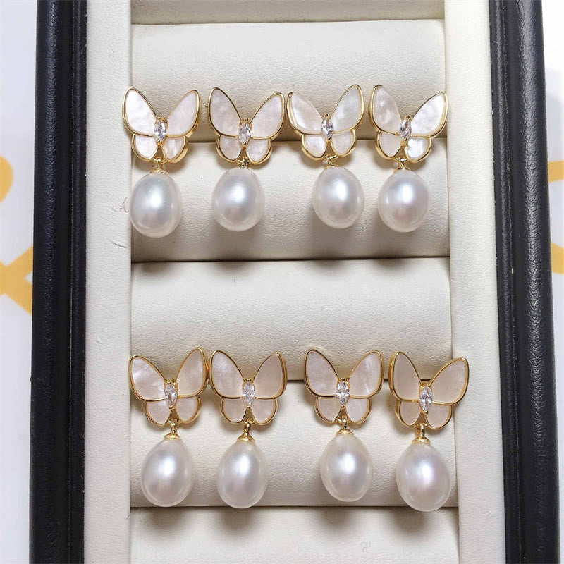 Ohrringe Perle Schmetterling Optimismus Gold Boho Schmuck spirituell Ohrhänger