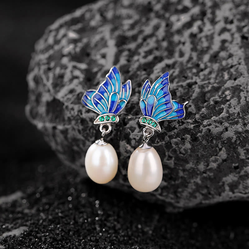 Ohrringe Silber Perle Schmetterling