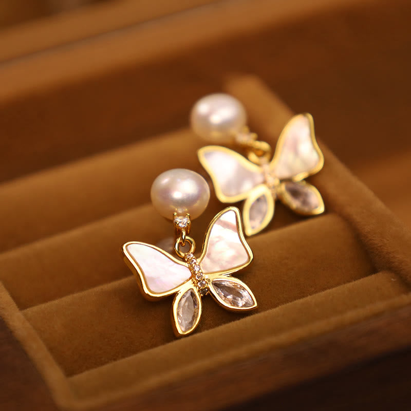 Ohrringe Perle Schmetterling Aufrichtigkeit gold Perlmutt Schmuck elegant spirituell