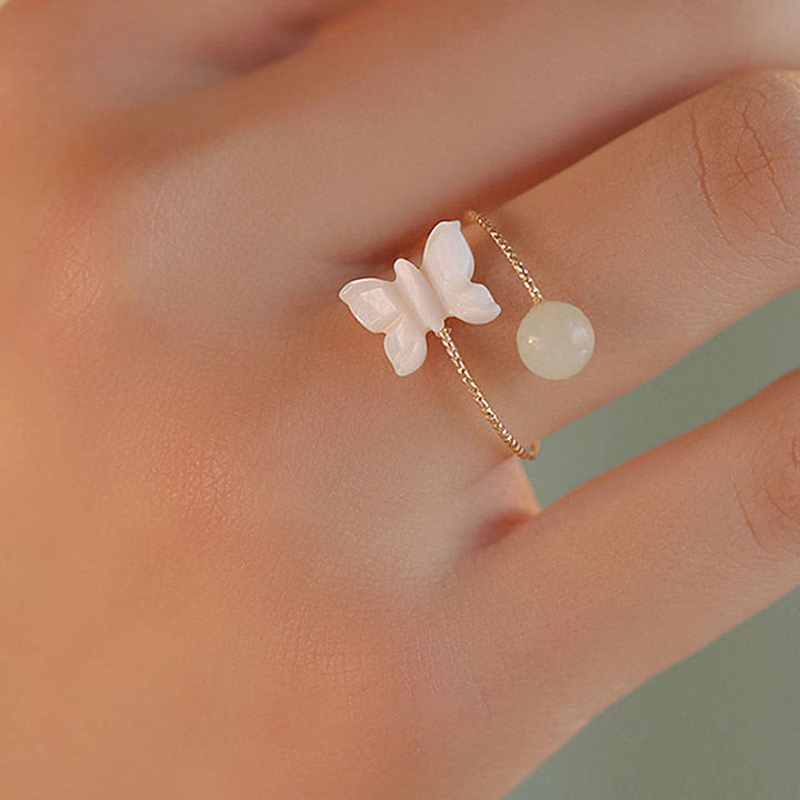 Ring Hetian Jade Tridacna Schmetterling Anhänger für Wohlstand