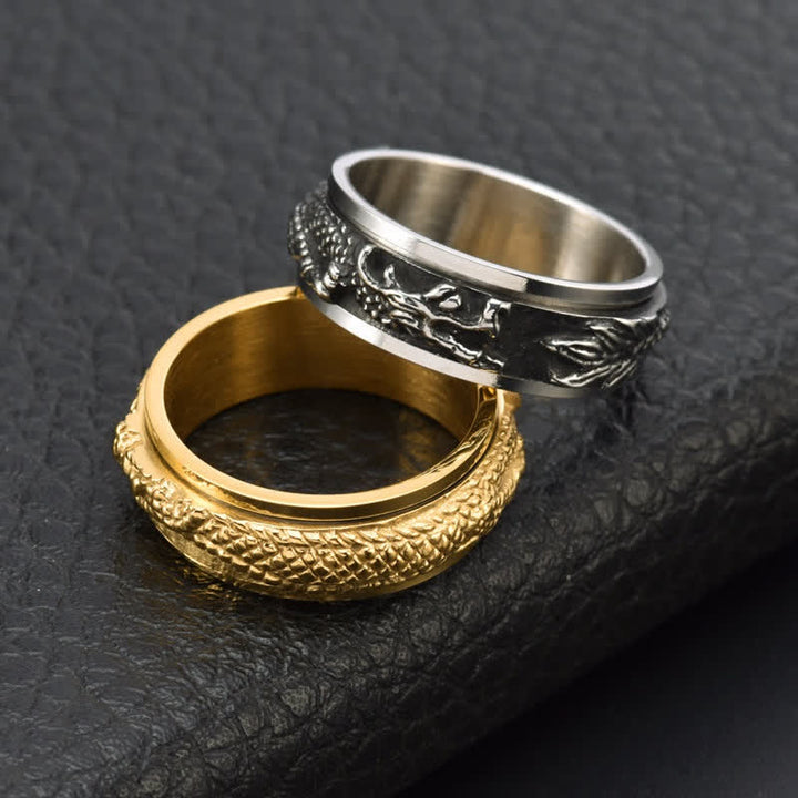 Ring Drachen Titanstahl silber gold Fengshui Schutz Amulett