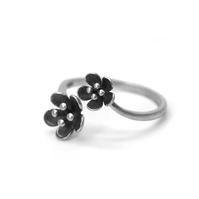 Ring 925 Silber Blumen schwarze Ornamente Perlen elegant Fingerring