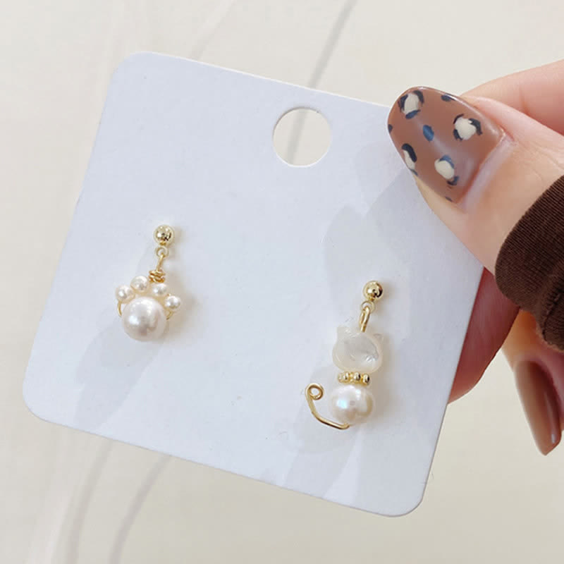 Ohrringe Perle Katzenpfote Gold zarte Boho Schmuck spirituell Ohrhänger