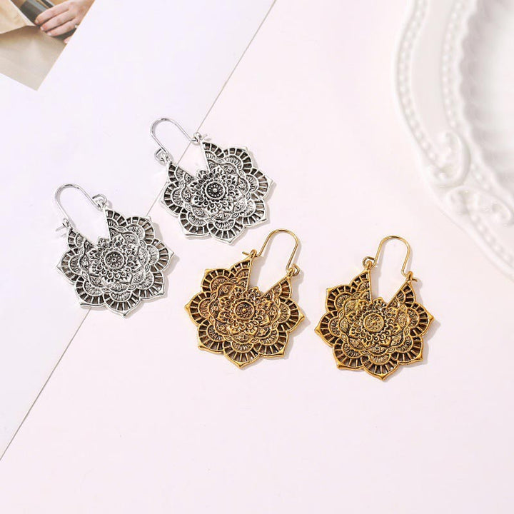 Ohrringe Kupfer Lotus Tibetisches Design Mandala Boho Schmuck Ohrhänger