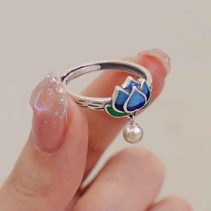 Spiritueller Lotus Ring mit blauen Steinen Perle Glück Schutz