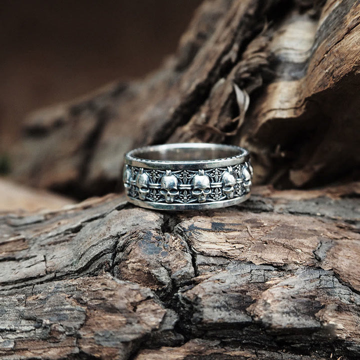 Silber Ring Kupfer Schädel – Neuanfang Totenkopf Fingerring Holz