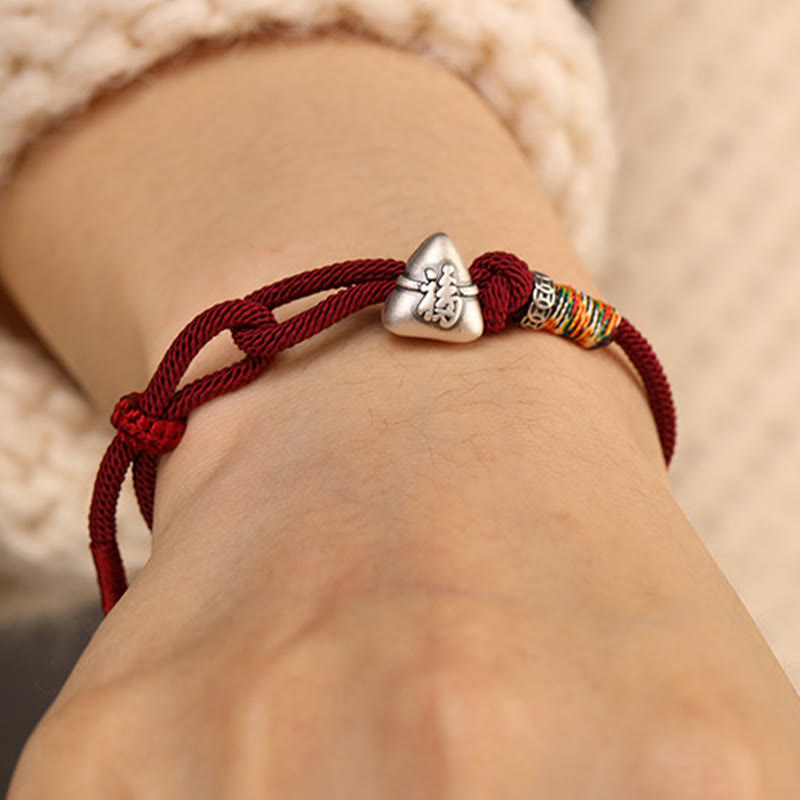 Armband 925 Silber Fu-Zeichen Zongzi rote Schnur Glück Handgelenk getragen