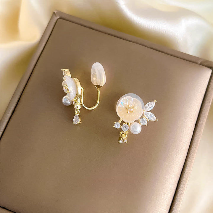 Ohrringe Kupfer Weiße Rose Zirkonia Perle Boho Schmuck elegant