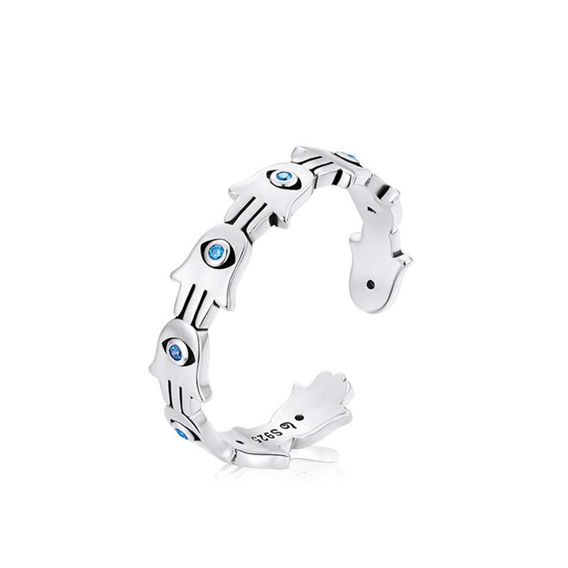 Ring 925 Silber Zirkon Hamsa blau böhmische Kristalle