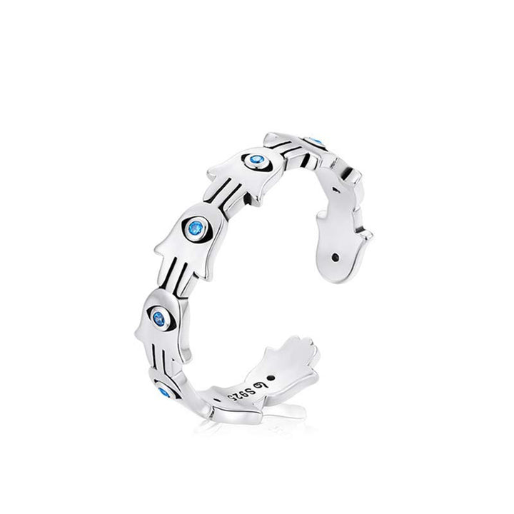 Ring 925 Silber Zirkon Hamsa blau böhmische Kristalle