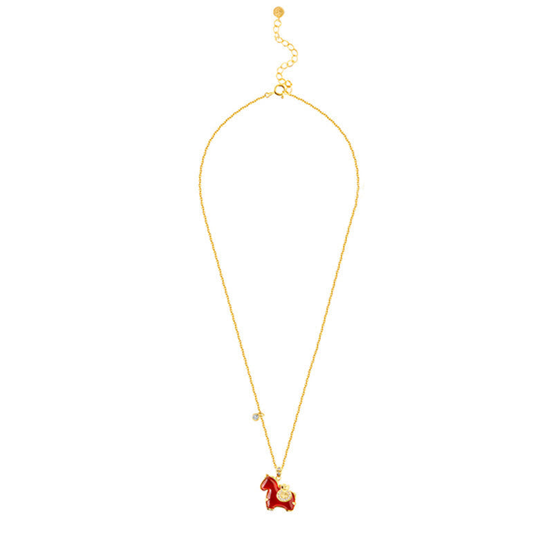 Goldene Kette Rotachat roter Pferdeanhänger Fu-Zeichen Schmuck