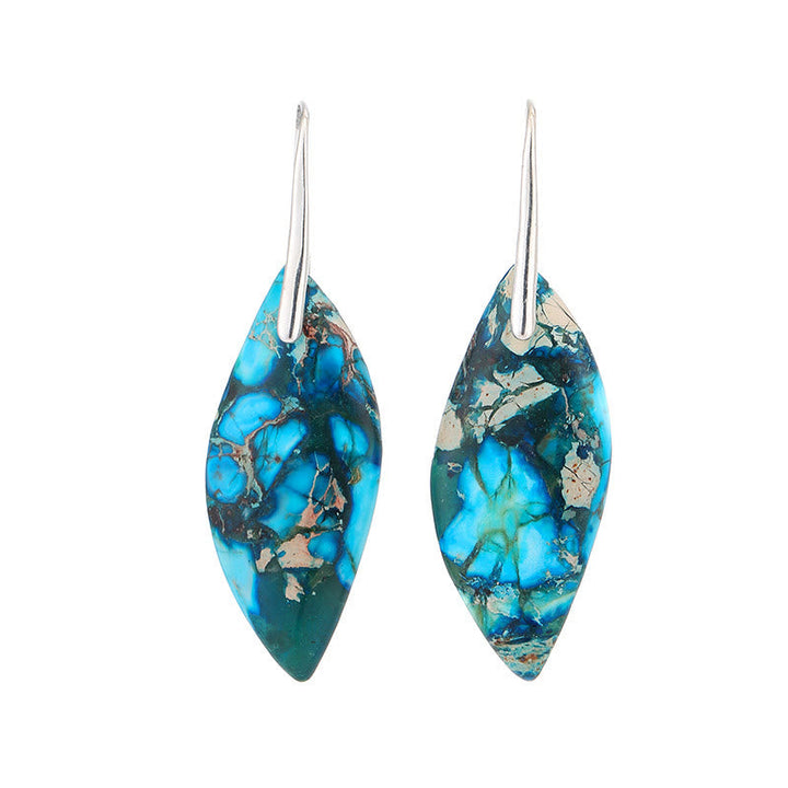 Ohrringe Kaiserstein Blatt Tropfen blau Silber Boho Schmuck spirituell