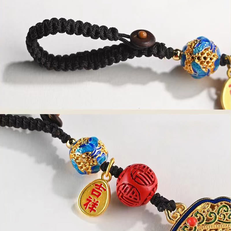 Schlüsselanhänger Fu Ruyi Glücksbringer Cloisonné Perle Zinnober Detailansicht spirituell