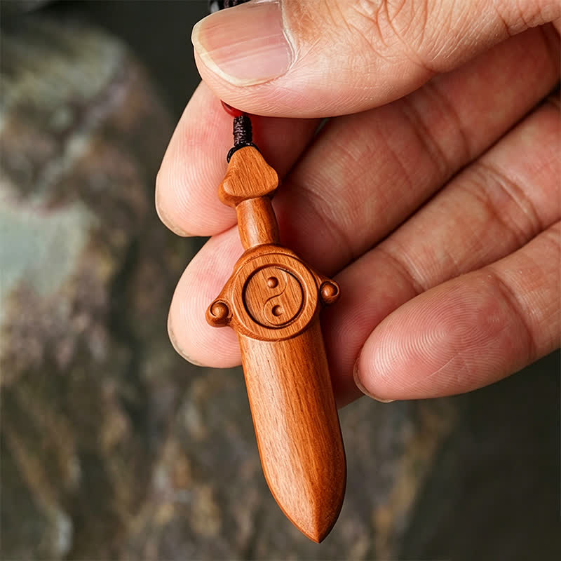 Schlüsselanhänger Jujube-Holz Yin Yang Schwert Schutzamulett spirituell handgefertigt