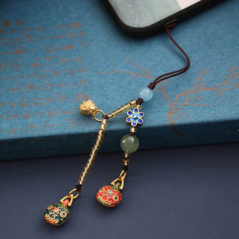 Schlüsselanhänger Goldschluckendes Biest Cloisonné Kürbis Jade Messing Glücksbringer spirituell